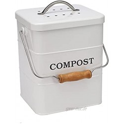 ayacatz Metall komposter mit Deckel Küche Bioabfallbehälter ,Arbeitsplatte und Unterschrank Mini Kompostlager,Recycling Lebensmittelabfall Behälter mit Kohlefilter,Kapazität 6L-Weiß